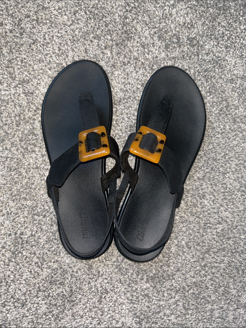 Olukai Women’s Black Sandals with Tortoiseshell Buckle
